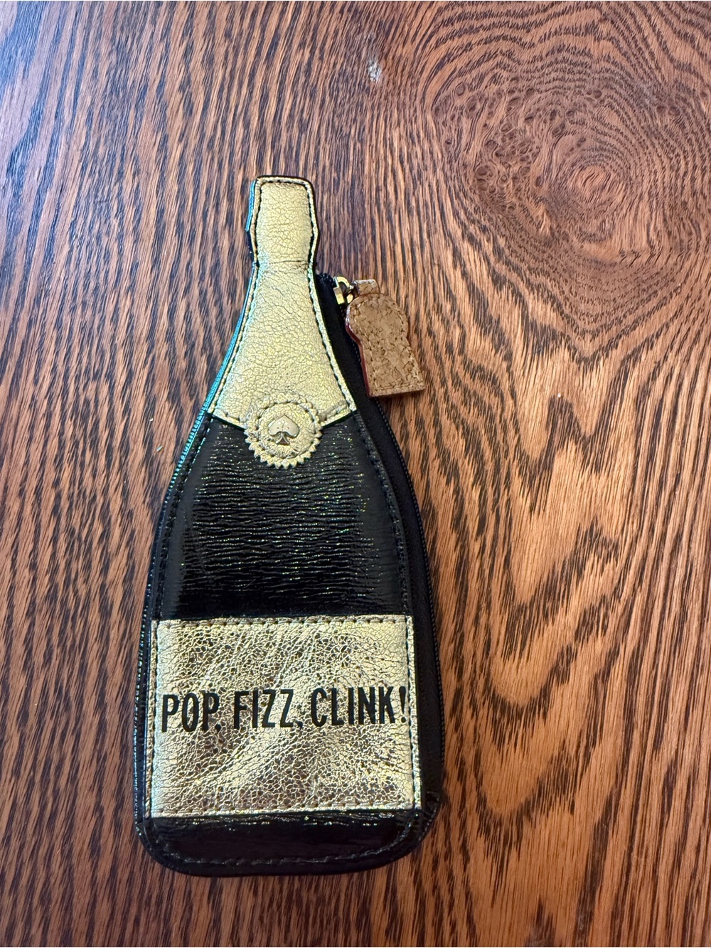kate spade Black and Gold Champagne Bottle Coin Pouch